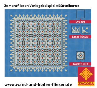 ZF-1011_Zementfliese-Rosette_blau-creme-rot_maurisch_Lanze_Verlegebeispiel-Büttelborn
