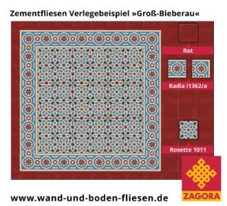 ZF-1011_Zementfliese-Rosette_blau-creme-rot_maurisch_Radia_Verlegebeispiel-Groß-Bieberau