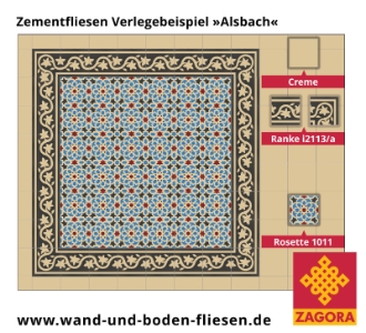 ZF-1011_Zementfliese-Rosette_blau-creme-rot_maurisch_Ranke_Verlegebeispiel-Alsbach