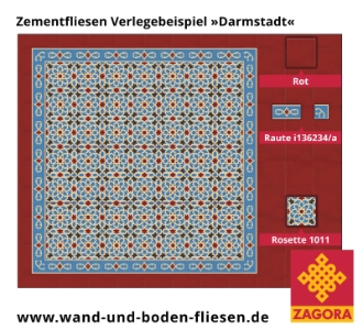 ZF-1011_Zementfliese-Rosette_blau-creme-rot_maurisch_Raute_Verlegebeispiel-Darmstad