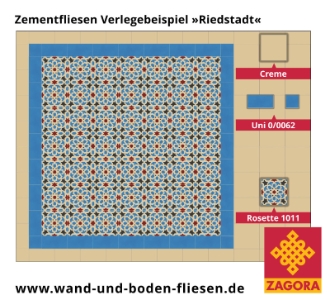 ZF-1011_Zementfliese-Rosette_blau-creme-rot_maurisch_Uni_Verlegebeispiel-Riedstadt
