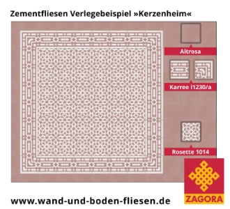 ZF-1014_Zementfliese-Rosette_rosa-weiß_maurisch_Karree_Verlegebeispiel-Kerzenheim