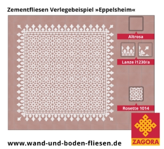 ZF-1014_Zementfliese-Rosette_rosa-weiß_maurisch_Lanze_Verlegebeispiel-Eppelsheim