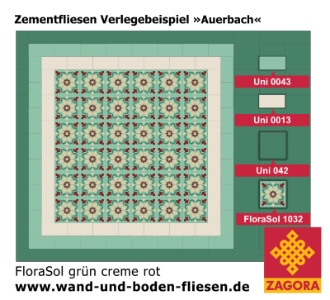 ZF-1032_Zementfliese_FloraSol-grün-creme-rot_floral_Verlegebeispiel_Auerbach