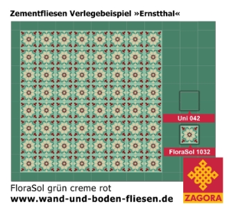 ZF-1032_Zementfliese_FloraSol-grün-creme-rot_floral_Verlegebeispiel_Ernstthal