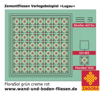 ZF-1032_Zementfliese_FloraSol-grün-creme-rot_floral_Verlegebeispiel_Lugau