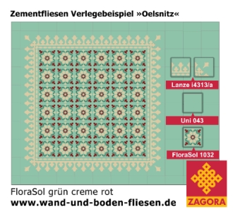 ZF-1032_Zementfliese_FloraSol-grün-creme-rot_floral_Verlegebeispiel_Oelsnitz