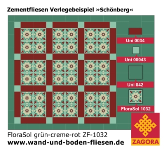 ZF-1032_Zementfliese_FloraSol_grü-creme-rot_floral_Verlegebeispiel_Schönberg