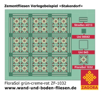 ZF-1032_Zementfliese_FloraSol_grün-creme-rot_floral_Verlegebeispiel_Stakendorf