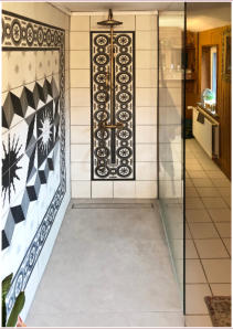 Zementfliesen Fliesenspiegel in der Dusche • Kundenfoto 