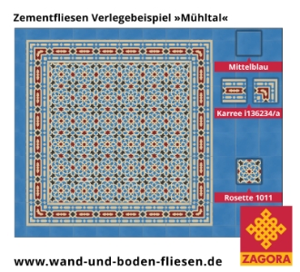 ZF-1011_Zementfliese-Rosette_blau-creme-rot_maurisch_Karree_Verlegebeispiel-Mühltal